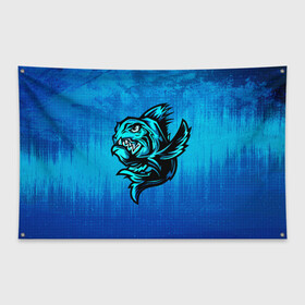 Флаг-баннер с принтом Пиранья в Петрозаводске, 100% полиэстер | размер 67 х 109 см, плотность ткани — 95 г/м2; по краям флага есть четыре люверса для крепления | fish | piranha | живность | морская | на синем | пиранья | рыба