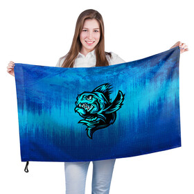 Флаг 3D с принтом Пиранья в Петрозаводске, 100% полиэстер | плотность ткани — 95 г/м2, размер — 67 х 109 см. Принт наносится с одной стороны | fish | piranha | живность | морская | на синем | пиранья | рыба