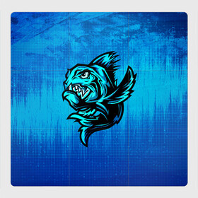Магнитный плакат 3Х3 с принтом Пиранья в Петрозаводске, Полимерный материал с магнитным слоем | 9 деталей размером 9*9 см | fish | piranha | живность | морская | на синем | пиранья | рыба