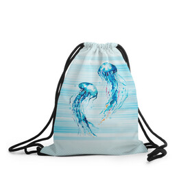 Рюкзак-мешок 3D с принтом Медузы в Петрозаводске, 100% полиэстер | плотность ткани — 200 г/м2, размер — 35 х 45 см; лямки — толстые шнурки, застежка на шнуровке, без карманов и подкладки | jellyfish | medusa | жители | медуза | медузы | морские | океан