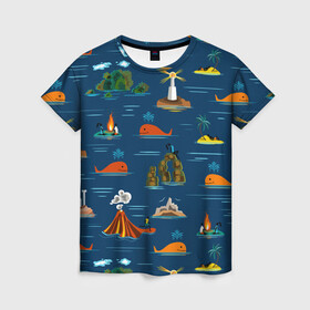 Женская футболка 3D с принтом ОСТРОВА в Петрозаводске, 100% полиэфир ( синтетическое хлопкоподобное полотно) | прямой крой, круглый вырез горловины, длина до линии бедер | география | киты | лето | морское | острова | путешествие. отдых | туризм