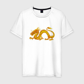 Мужская футболка хлопок с принтом Дракон в Петрозаводске, 100% хлопок | прямой крой, круглый вырез горловины, длина до линии бедер, слегка спущенное плечо. | Тематика изображения на принте: дракон | дракончик | китайский дракон