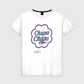 Женская футболка хлопок с принтом Chupa Chups в Петрозаводске, 100% хлопок | прямой крой, круглый вырез горловины, длина до линии бедер, слегка спущенное плечо | chupa chups | lick | леденец | чупа чупс | чупик | чупс | чупсик