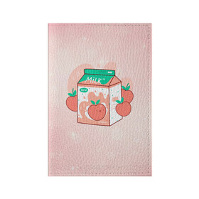 Обложка для паспорта матовая кожа с принтом Персиковое молоко в коробке в Петрозаводске, натуральная матовая кожа | размер 19,3 х 13,7 см; прозрачные пластиковые крепления | Тематика изображения на принте: еда | коробка | молоко | молочко | персик | персиковое молоко