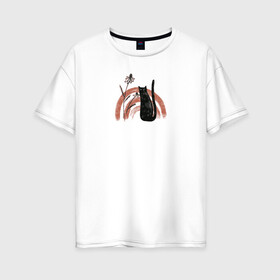Женская футболка хлопок Oversize с принтом Black Cat в Петрозаводске, 100% хлопок | свободный крой, круглый ворот, спущенный рукав, длина до линии бедер
 | животные | звери | кот | кошка | питомец