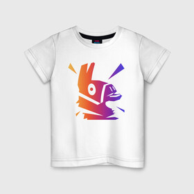 Детская футболка хлопок с принтом Llama в Петрозаводске, 100% хлопок | круглый вырез горловины, полуприлегающий силуэт, длина до линии бедер | animals | fortnite | gamers | games | llama | игры | королевская битва | фортнайт