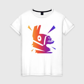 Женская футболка хлопок с принтом Llama в Петрозаводске, 100% хлопок | прямой крой, круглый вырез горловины, длина до линии бедер, слегка спущенное плечо | animals | fortnite | gamers | games | llama | игры | королевская битва | фортнайт