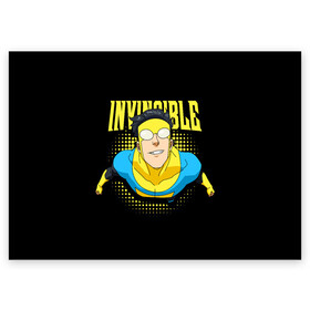Поздравительная открытка с принтом Invincible в Петрозаводске, 100% бумага | плотность бумаги 280 г/м2, матовая, на обратной стороне линовка и место для марки
 | Тематика изображения на принте: invincible | комикс | марк грейсон | мультсериал | неуязвимый | супергерой
