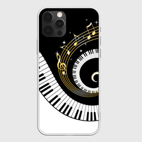 Чехол для iPhone 12 Pro Max с принтом МУЗЫКАЛЬНЫЙ УЗОР в Петрозаводске, Силикон |  | black and white | gold | music | notes | piano | звуки | золото | клавиши | красота | музыка | ноты | рояль | спираль | узор | черно белое