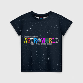 Детская футболка 3D с принтом Astroworld в Петрозаводске, 100% гипоаллергенный полиэфир | прямой крой, круглый вырез горловины, длина до линии бедер, чуть спущенное плечо, ткань немного тянется | astroworld | music | travis scott | музыка | трэвис скотт