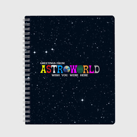 Тетрадь с принтом Astroworld в Петрозаводске, 100% бумага | 48 листов, плотность листов — 60 г/м2, плотность картонной обложки — 250 г/м2. Листы скреплены сбоку удобной пружинной спиралью. Уголки страниц и обложки скругленные. Цвет линий — светло-серый
 | Тематика изображения на принте: astroworld | music | travis scott | музыка | трэвис скотт