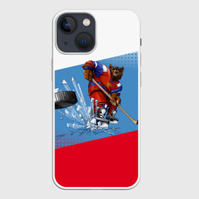 Чехол для iPhone 13 mini с принтом Русский хоккей в Петрозаводске,  |  | art | bear | flag | hockey | puck | russia | sport | stick | symbols | арт | клюшка | медведь | россия | символика | спорт | флаг | хоккей | шайба