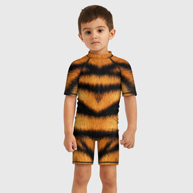 Детский купальный костюм 3D с принтом Tiger Wool в Петрозаводске, Полиэстер 85%, Спандекс 15% | застежка на молнии на спине | animal | skin | tiger | wool | тигр