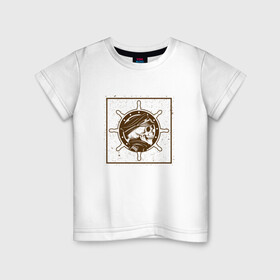 Детская футболка хлопок с принтом Капитан череп в Петрозаводске, 100% хлопок | круглый вырез горловины, полуприлегающий силуэт, длина до линии бедер | captain | pirate | skull | капитан | пират | череп | штурвал