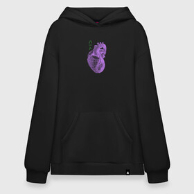 Худи SuperOversize хлопок с принтом Purple heart в Петрозаводске, 70% хлопок, 30% полиэстер, мягкий начес внутри | карман-кенгуру, эластичная резинка на манжетах и по нижней кромке, двухслойный капюшон
 | анатомия | иероглифы | надпись на японском | орган | сердце | человек