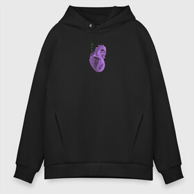 Мужское худи Oversize хлопок с принтом Purple heart в Петрозаводске, френч-терри — 70% хлопок, 30% полиэстер. Мягкий теплый начес внутри —100% хлопок | боковые карманы, эластичные манжеты и нижняя кромка, капюшон на магнитной кнопке | анатомия | иероглифы | надпись на японском | орган | сердце | человек