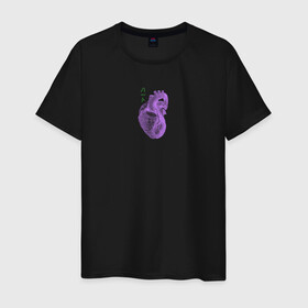 Мужская футболка хлопок с принтом Purple heart в Петрозаводске, 100% хлопок | прямой крой, круглый вырез горловины, длина до линии бедер, слегка спущенное плечо. | Тематика изображения на принте: анатомия | иероглифы | надпись на японском | орган | сердце | человек