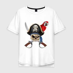 Мужская футболка хлопок Oversize с принтом Капитан Джек в Петрозаводске, 100% хлопок | свободный крой, круглый ворот, “спинка” длиннее передней части | меч | пират | попугай