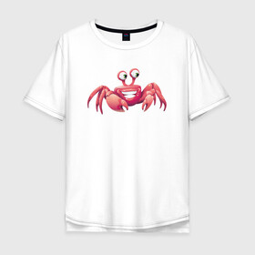 Мужская футболка хлопок Oversize с принтом Счастливый краб в Петрозаводске, 100% хлопок | свободный крой, круглый ворот, “спинка” длиннее передней части | краб | крабик | морской краб | океан