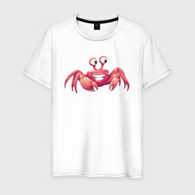 Мужская футболка хлопок с принтом Счастливый краб в Петрозаводске, 100% хлопок | прямой крой, круглый вырез горловины, длина до линии бедер, слегка спущенное плечо. | краб | крабик | морской краб | океан