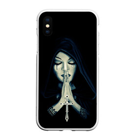 Чехол для iPhone XS Max матовый с принтом Монашка с крестом в Петрозаводске, Силикон | Область печати: задняя сторона чехла, без боковых панелей | анархия | крест | крест и монашка | крест череп | крестик | манархия | манашка | молитва | молится | монашка | монашка и крест | монашка с крестиком | монашка с крестом | монашки | с крестом | череп