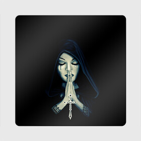 Магнит виниловый Квадрат с принтом Монашка с крестом в Петрозаводске, полимерный материал с магнитным слоем | размер 9*9 см, закругленные углы | Тематика изображения на принте: анархия | крест | крест и монашка | крест череп | крестик | манархия | манашка | молитва | молится | монашка | монашка и крест | монашка с крестиком | монашка с крестом | монашки | с крестом | череп