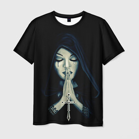 Мужская футболка 3D с принтом Монашка с крестом в Петрозаводске, 100% полиэфир | прямой крой, круглый вырез горловины, длина до линии бедер | анархия | крест | крест и монашка | крест череп | крестик | манархия | манашка | молитва | молится | монашка | монашка и крест | монашка с крестиком | монашка с крестом | монашки | с крестом | череп
