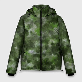 Мужская зимняя куртка 3D с принтом Canvas Green Camo в Петрозаводске, верх — 100% полиэстер; подкладка — 100% полиэстер; утеплитель — 100% полиэстер | длина ниже бедра, свободный силуэт Оверсайз. Есть воротник-стойка, отстегивающийся капюшон и ветрозащитная планка. 

Боковые карманы с листочкой на кнопках и внутренний карман на молнии. | Тематика изображения на принте: abstraction | camouflage | canvas | green | камуфляж