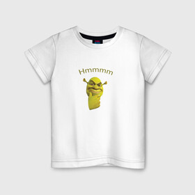 Детская футболка хлопок с принтом Шрек (Shrek) в Петрозаводске, 100% хлопок | круглый вырез горловины, полуприлегающий силуэт, длина до линии бедер | Тематика изображения на принте: shrek | герой мультфильма | мем | хммм | шрек