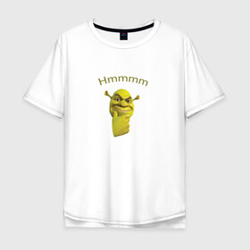 Мужская футболка хлопок Oversize с принтом Шрек (Shrek) в Петрозаводске, 100% хлопок | свободный крой, круглый ворот, “спинка” длиннее передней части | shrek | герой мультфильма | мем | хммм | шрек