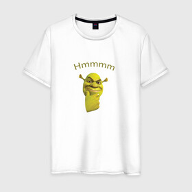 Мужская футболка хлопок с принтом Шрек (Shrek) в Петрозаводске, 100% хлопок | прямой крой, круглый вырез горловины, длина до линии бедер, слегка спущенное плечо. | shrek | герой мультфильма | мем | хммм | шрек