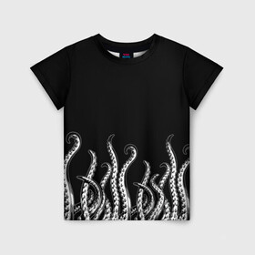 Детская футболка 3D с принтом Octopus Щупальца в Петрозаводске, 100% гипоаллергенный полиэфир | прямой крой, круглый вырез горловины, длина до линии бедер, чуть спущенное плечо, ткань немного тянется | animal | beast | kraken | ocean | octopus | sea | ship | water | вода | животные | звери | корабль | кракен | море | океан | осьминог | рыбы | чб | щупальца