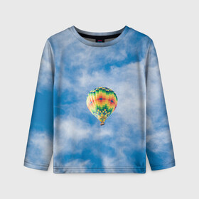 Детский лонгслив 3D с принтом Воздушный шар в небе в Петрозаводске, 100% полиэстер | длинные рукава, круглый вырез горловины, полуприлегающий силуэт
 | воздушные | воздушный | небеса | небесный | небо | облака | облако | туча | тучи | шар | шары