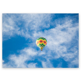 Поздравительная открытка с принтом Воздушный шар в небе в Петрозаводске, 100% бумага | плотность бумаги 280 г/м2, матовая, на обратной стороне линовка и место для марки
 | воздушные | воздушный | небеса | небесный | небо | облака | облако | туча | тучи | шар | шары