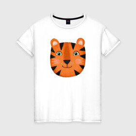 Женская футболка хлопок с принтом Тигр в Петрозаводске, 100% хлопок | прямой крой, круглый вырез горловины, длина до линии бедер, слегка спущенное плечо | большой | весёлый | дикий | добрый | зверь | классный | кот | котик | крутой | лучший | модный | мягкий | новый | подарок | полосатый | принт | рыжий | символ | тигр | тигрёнок | усатый