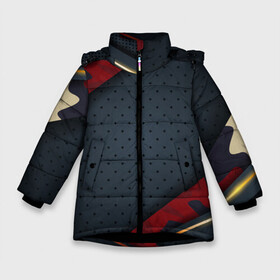 Зимняя куртка для девочек 3D с принтом 3D Dark red & black в Петрозаводске, ткань верха — 100% полиэстер; подклад — 100% полиэстер, утеплитель — 100% полиэстер. | длина ниже бедра, удлиненная спинка, воротник стойка и отстегивающийся капюшон. Есть боковые карманы с листочкой на кнопках, утяжки по низу изделия и внутренний карман на молнии. 

Предусмотрены светоотражающий принт на спинке, радужный светоотражающий элемент на пуллере молнии и на резинке для утяжки. | 3d | 3д | sport | абстракция | линии | паттерн | соты | спортивный стиль | текстуры