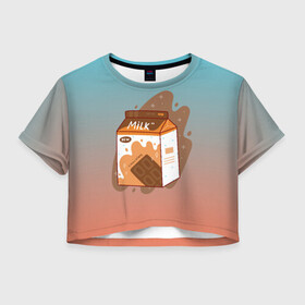 Женская футболка Crop-top 3D с принтом Шоколадное молоко в коробке в Петрозаводске, 100% полиэстер | круглая горловина, длина футболки до линии талии, рукава с отворотами | еда | коробка | молоко | молочко | персик | персиковое молоко