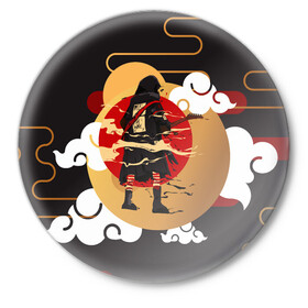 Значок с принтом Ниндзя. Япония в Петрозаводске,  металл | круглая форма, металлическая застежка в виде булавки | Тематика изображения на принте: аниме | ниндзя | облака | япония | японские мотивы. символы