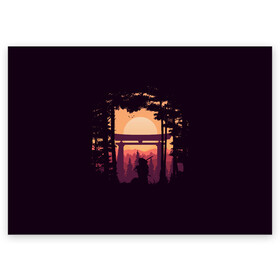 Поздравительная открытка с принтом Ниндзя в одиночестве в Петрозаводске, 100% бумага | плотность бумаги 280 г/м2, матовая, на обратной стороне линовка и место для марки
 | Тематика изображения на принте: аниме | закат | ниндзя | пейзаж | япония | японский пейзаж