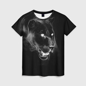 Женская футболка 3D с принтом Panther в Петрозаводске, 100% полиэфир ( синтетическое хлопкоподобное полотно) | прямой крой, круглый вырез горловины, длина до линии бедер | animal | panther | roar | wild | пантера