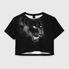 Женская футболка Crop-top 3D с принтом Panther в Петрозаводске, 100% полиэстер | круглая горловина, длина футболки до линии талии, рукава с отворотами | animal | panther | roar | wild | пантера