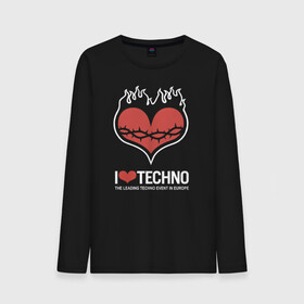 Мужской лонгслив хлопок с принтом I love techno в Петрозаводске, 100% хлопок |  | i love techno | love | techno | техно | я люблю техно