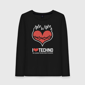 Женский лонгслив хлопок с принтом I love techno в Петрозаводске, 100% хлопок |  | i love techno | love | techno | техно | я люблю техно