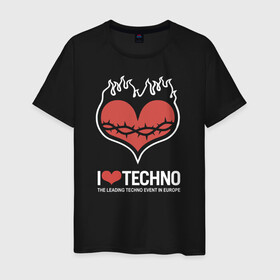 Мужская футболка хлопок с принтом I love techno в Петрозаводске, 100% хлопок | прямой крой, круглый вырез горловины, длина до линии бедер, слегка спущенное плечо. | i love techno | love | techno | техно | я люблю техно