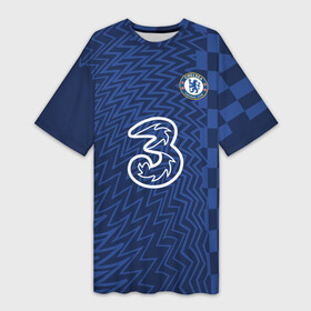 Платье-футболка 3D с принтом FC Chelsea | Home Vapor Match Shirt (2021 22) в Петрозаводске,  |  | 0x000000123 | chelsea | goalkeeper | stamford bridge | вернер | вратарь | канте | стамфорд бридж | челси