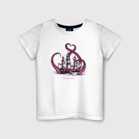 Детская футболка хлопок с принтом Корабль и кракен в Петрозаводске, 100% хлопок | круглый вырез горловины, полуприлегающий силуэт, длина до линии бедер | kraken | ships | корабли | кораблики | корабль | кракен | море | морские | морское