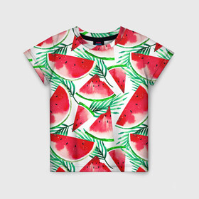 Детская футболка 3D с принтом Арбузное настроение в Петрозаводске, 100% гипоаллергенный полиэфир | прямой крой, круглый вырез горловины, длина до линии бедер, чуть спущенное плечо, ткань немного тянется | арбуз | арт | графика | лето | фрукты | ягоды