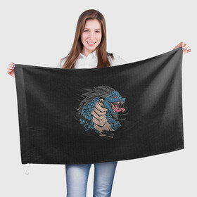 Флаг 3D с принтом Дракон в Петрозаводске, 100% полиэстер | плотность ткани — 95 г/м2, размер — 67 х 109 см. Принт наносится с одной стороны | dragon | дракон | драконами | драконом | дракоша | иероглиф | мифология | на черном