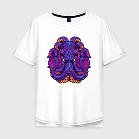 Мужская футболка хлопок Oversize с принтом Злой осьминог в Петрозаводске, 100% хлопок | свободный крой, круглый ворот, “спинка” длиннее передней части | octopus | морской житель | океан | осьминог