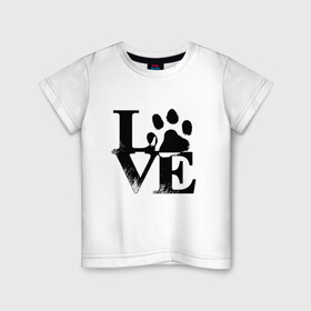 Детская футболка хлопок с принтом Люблю своего питомца LOVE в Петрозаводске, 100% хлопок | круглый вырез горловины, полуприлегающий силуэт, длина до линии бедер | Тематика изображения на принте: love | любовь | пес | питомец | собака